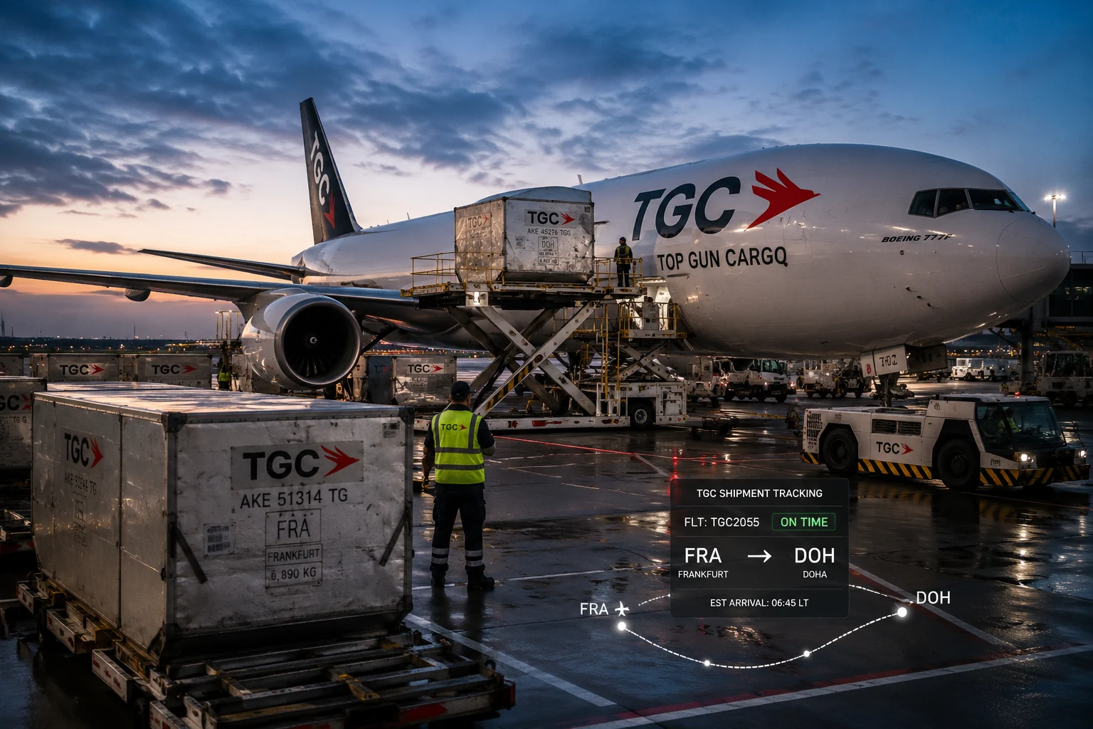 Air freight cargo aircraft loading operation