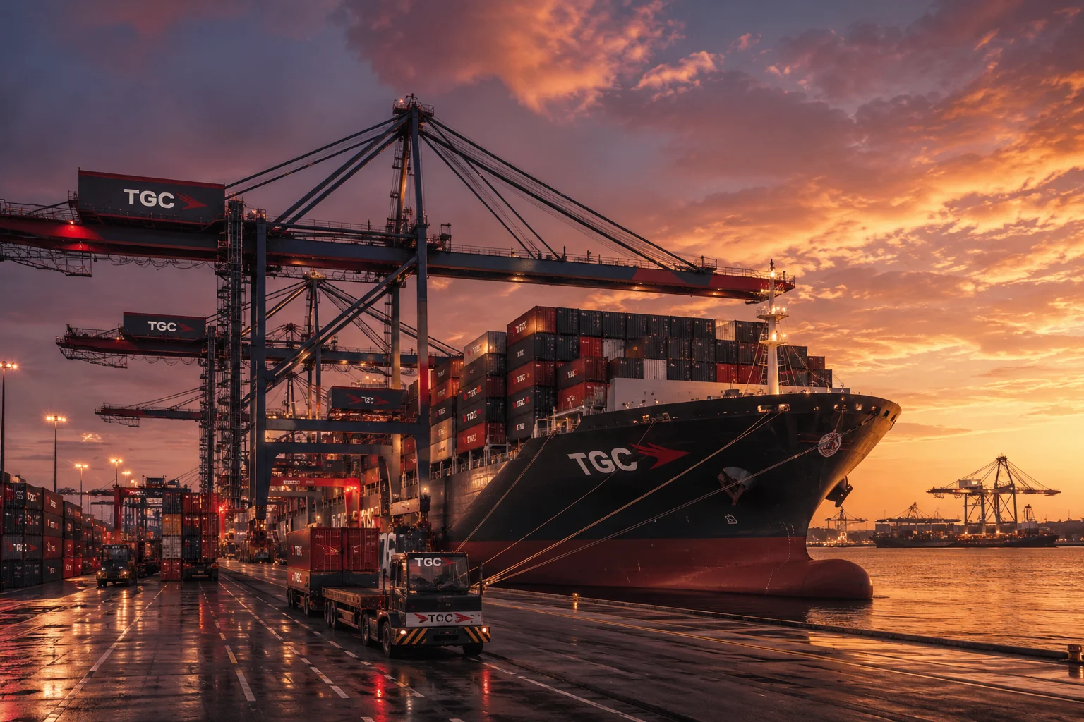 Ocean freight container vessel at port